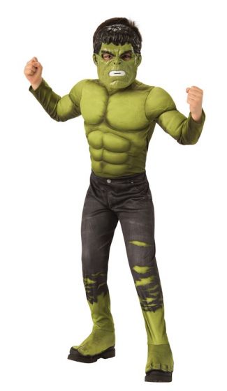 Avengers Endgame Deluxe Hulken maskeradkläder - 4-6 år - heldräkt med skoöverdrag och mask