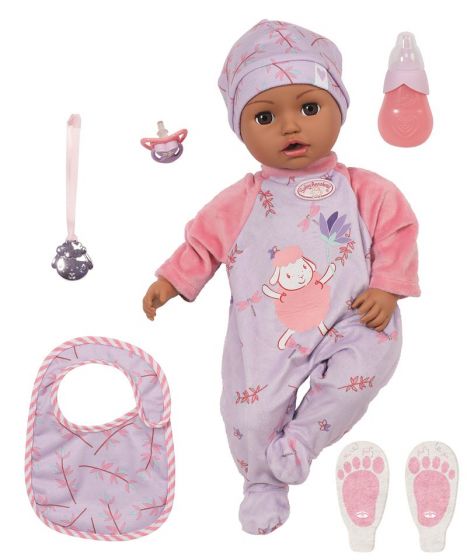 Baby Annabell Leah - dukke med brune øyne - 43 cm - dukken som lager søte babylyder, beveger munnen, gråter ekte dukketårer og har øyne som lukkes