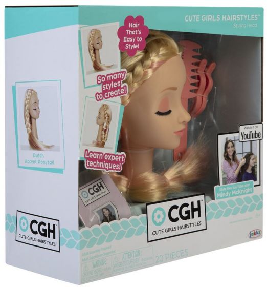 CGH Cute Girls Hairstyles - frisørhode - blond hårdukke med rett hår
