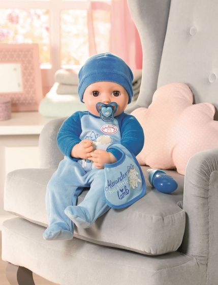 Baby Annabell Alexander interaktiv docka med ljud - dockan gråter, dricker och skrattar - 43 cm