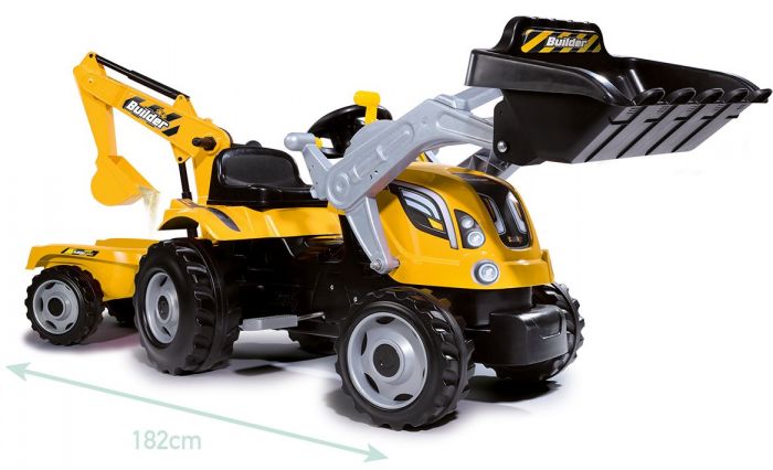 Smoby Builder Max tractor - tråtraktor med tilhenger, skuffe og grabb