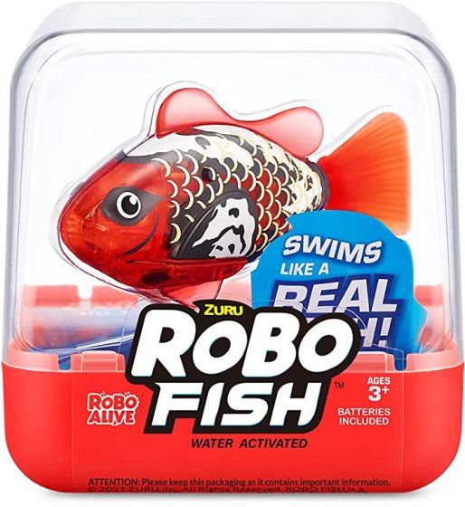 Zuru Robo Fish Series 3 interaktiv fisk som aktiveres i vann - rød og hvit