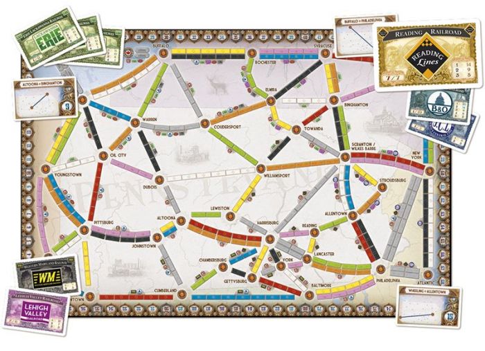 Ticket to Ride United Kingdom og Pennsylvania - udvidelses til brætspil med kort over Storbritannien