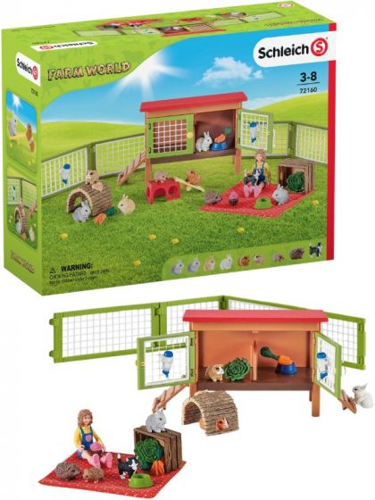 Schleich Farm World Piknik med små venner 72160 - figursett med kaninbur og dyrefigurer - 29 deler