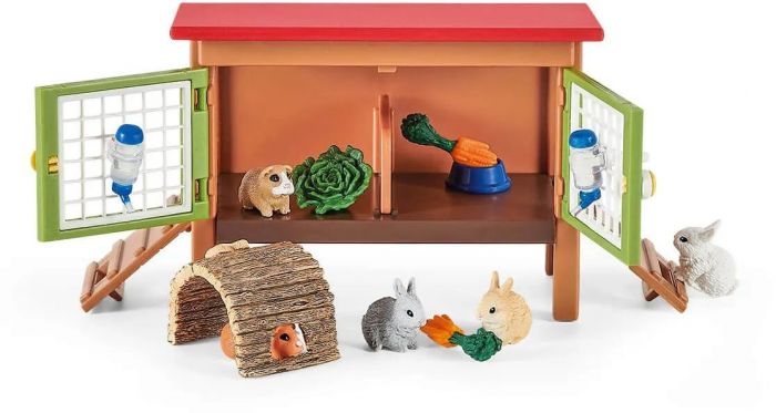 Schleich Farm World Piknik med små venner 72160 - figursett med kaninbur og dyrefigurer - 29 deler