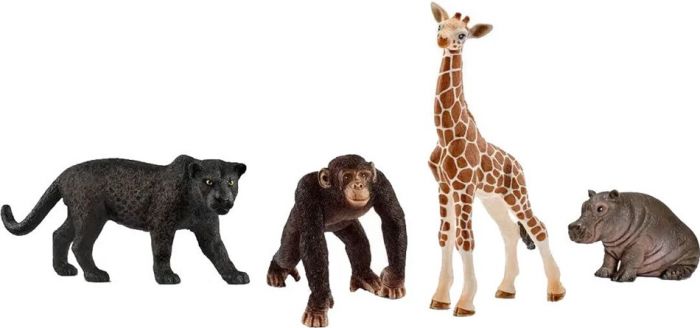 Schleich Wild Life figursett 72162 - panter, sjimpanse, giraff og neshorn