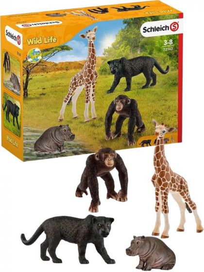 Schleich Wild Life figursett 72162 - panter, sjimpanse, giraff og neshorn