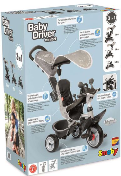 Smoby Baby Driver Comfort 3i1 trehjulssykkel - grå