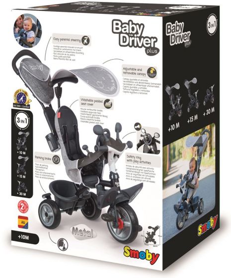 Smoby Baby Driver Plus 3i1 trehjulssykkel - grå
