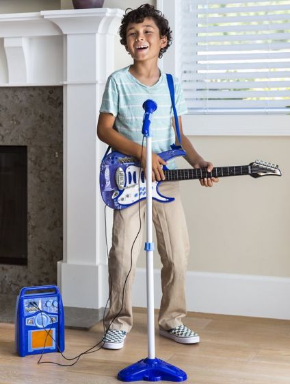 Elektrisk gitar med mikrofon og forsterker med MP3-tilkobling - blå