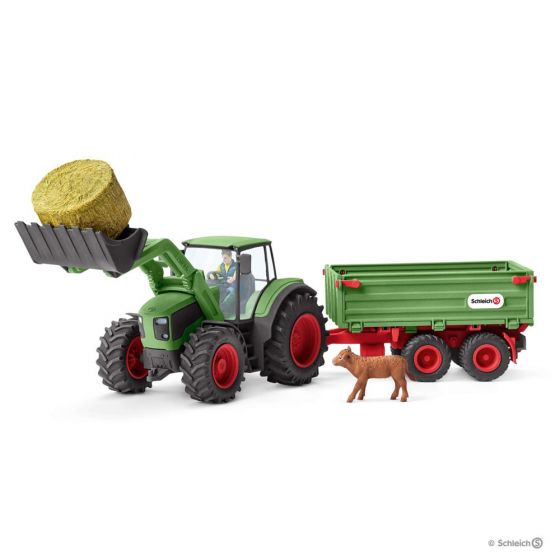 Schleich traktor 42379 med tilhenger figur og tilbehør 