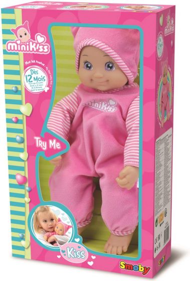 Minikiss docka med ljud - med rosa pyjamas och mössa - 30 cm