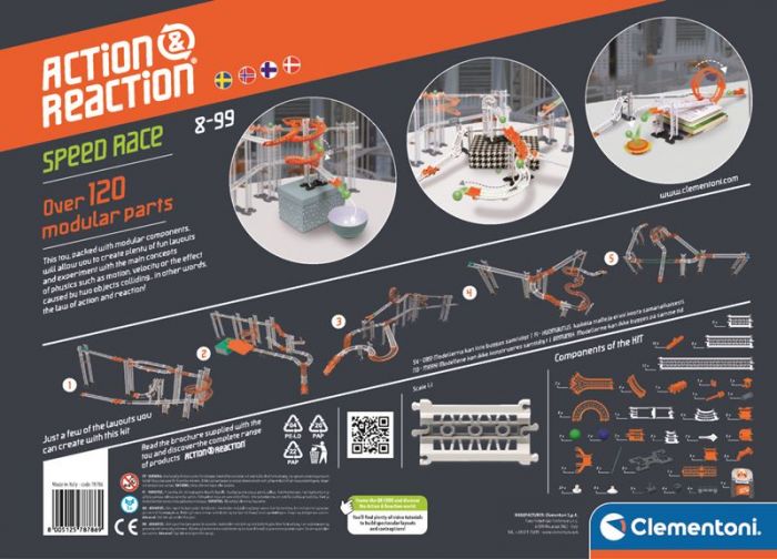 Clementoni Action and Reaction Speed Race - premium påbyggingssett til kulebane - 120 deler