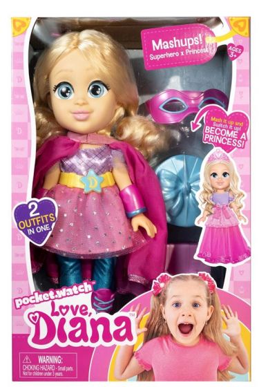Love Diana Doll Mashup Princess to Superhero - dukke med to antrekk i ett - 33 cm