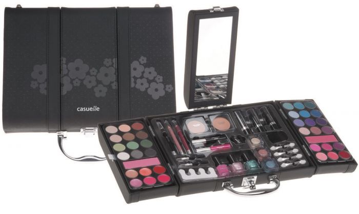 Casuelle makeup koffert med over 60 deler - 3 foldet sort
