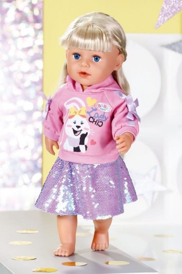 BABY Born Sister Fashion - rosa hettegenser og skjørt til dukke 43 cm