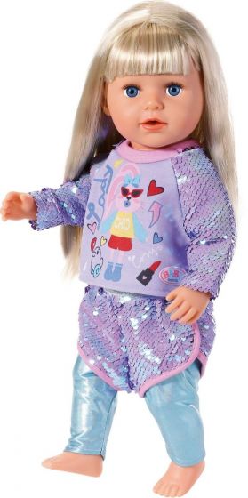 BABY Born Sister Fashion - lilla genser og tights med paljetter til dukke 43 cm