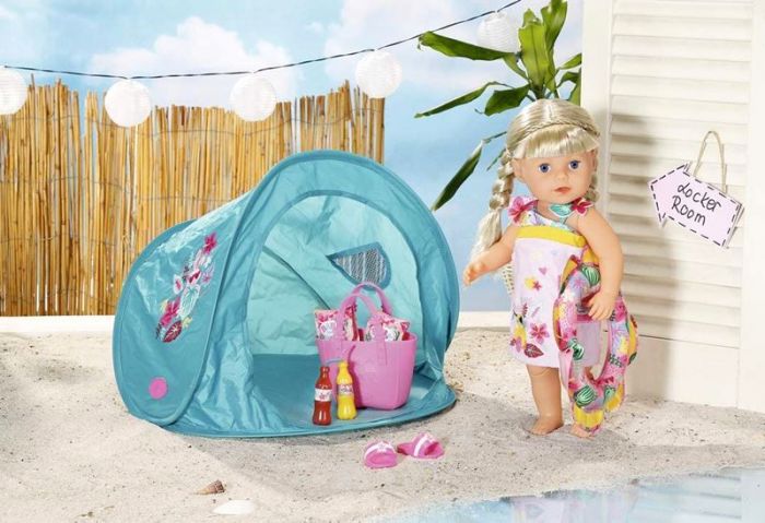 BABY Born Holiday Beach Set - soltelt, badering og tilbehør til stranden - til dukke 43 cm