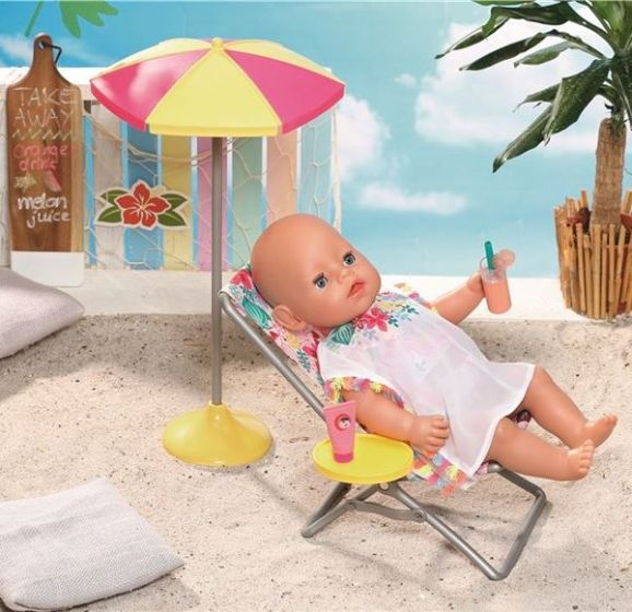 BABY Born Holiday solstol med parasol - legesæt til dukke 43 cm