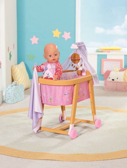 BABY Born Good Night vugge på hjul - med sengehimmel - til dukke 43 cm