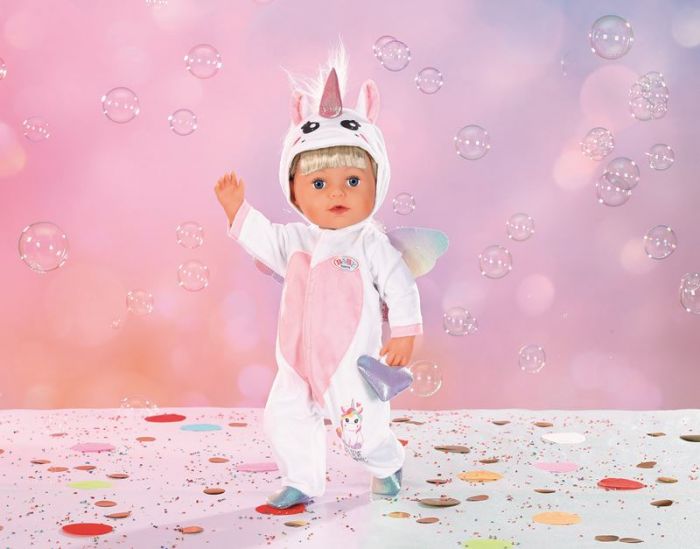 BABY Born Unicorn Onesie - hvit enhjørningsdrakt til dukke 43 cm