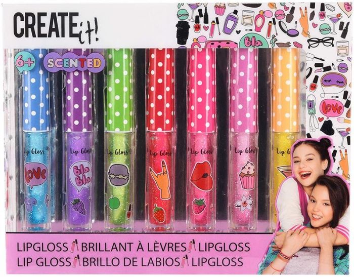 Create it! Lipgloss-sett med lukt - 7 lipglosser med forskjellige farger og lukt