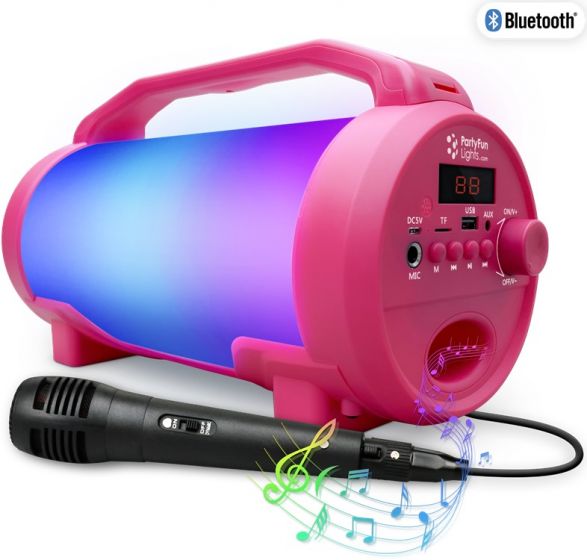 PartyFun Lights Karaoke Party Speaker - rosa høyttaler med mikrofon og RGB lyseffekter