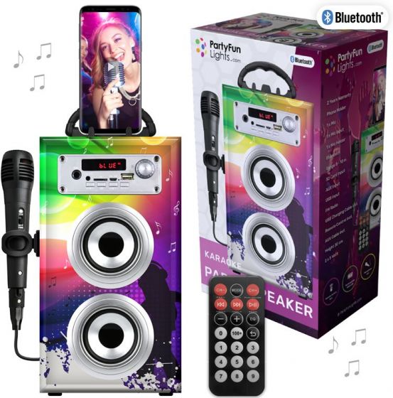 PartyFun Lights Karaoke Party Speaker - Högtalare med mikrofon och telefonstativ - flerfärgad
