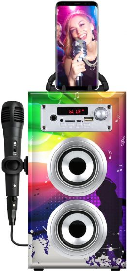 PartyFun Lights Karaoke Party Speaker - Høyttaler med mikrofon og telefonstativ - flerfarget