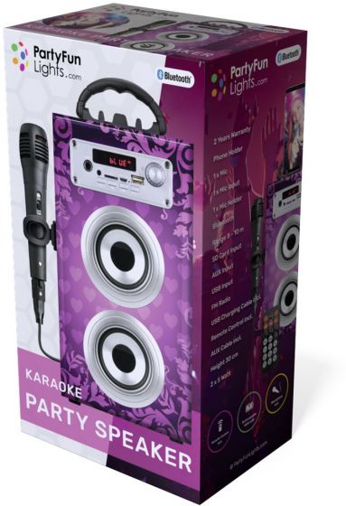 PartyFun Lights Karaoke Party Speaker - Högtalare med mikrofon och telefonstativ - rosa