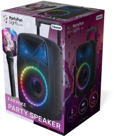 PartyFun Lights Karaoke Party Speaker - LED-högtalare med hjul och trådlös mikrofon - 50 cm