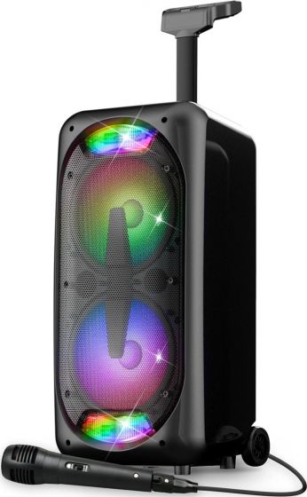 PartyFun Lights Karaoke Party Speaker - høyttaler med LED og mikrofon - med hjul og håndtak