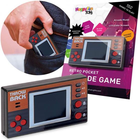 PartyFun Lights Retro Pocket Arcade - håndholdt spillkonsoll med 1,8" LCD fargeskjerm