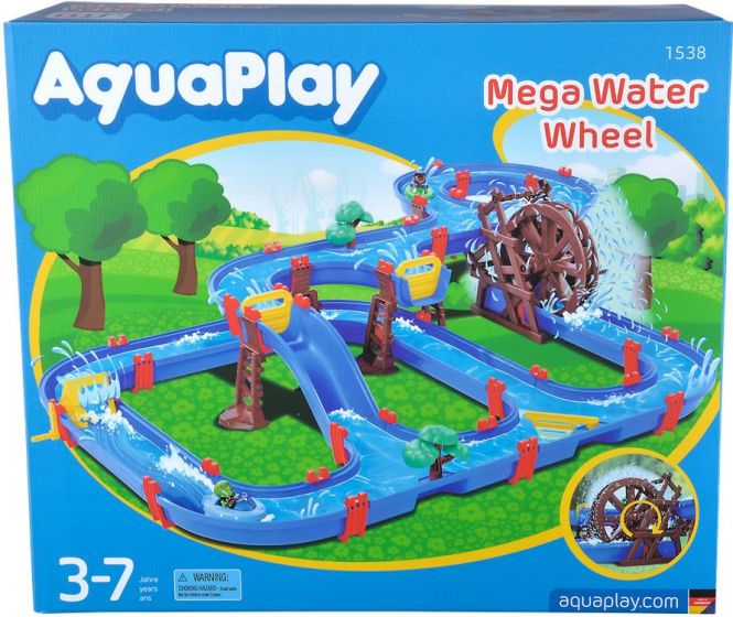 Aquaplay Mega Water wheel vannbane - kanalsystem i to nivåer med vannmølle og 2 båter