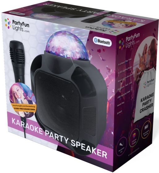 PartyFun Lights Karaoke Party Speaker - Högtalare med discokula och mikrofon - svart