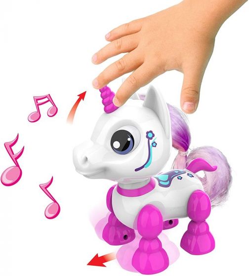 Silverlit Robo Heads Up rosa enhjørningsrobot - med bevegelser og lyd - 12 cm