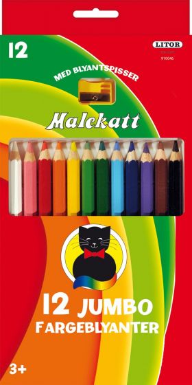 Malekatt fargeblyanter med blyantspisser - 12 stk