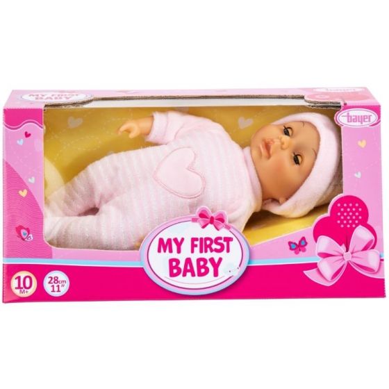 Bayer Min første baby - dukke med lys rosa drakt og lue - 28 cm
