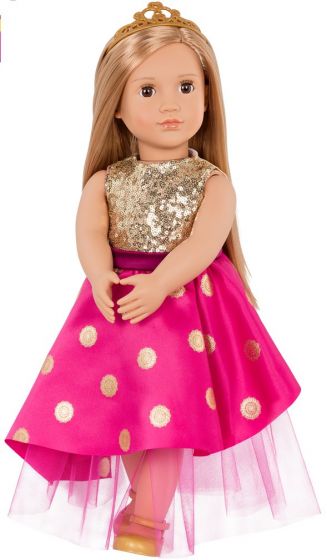 Our Generation Sarah docka med långt blont hår och rosa glitterklänning - 46 cm