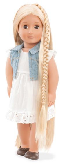 Our Generation Phoebe docka med långt, blont hår och stilguide - 46 cm