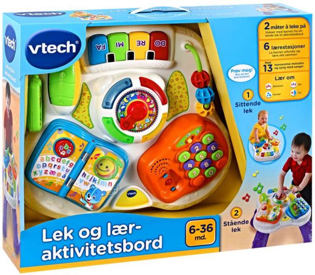 Vtech Baby lek og lær aktivitetsbord - norsk versjon - fem syng med-sanger og åtte melodier