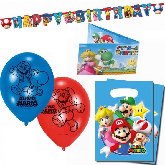 Super Mario bursdagspakke - komplett barnebursdagssett - 60 deler