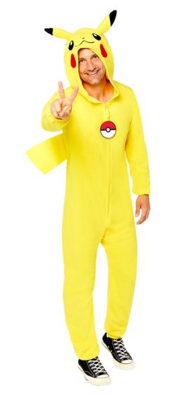 Pokemon Pikachu kostyme voksen - one size fits most - heldrakt med hette
