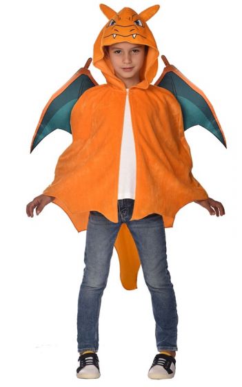 Pokemon Charizard kostyme 3-7 år - kappe med hette og vinger