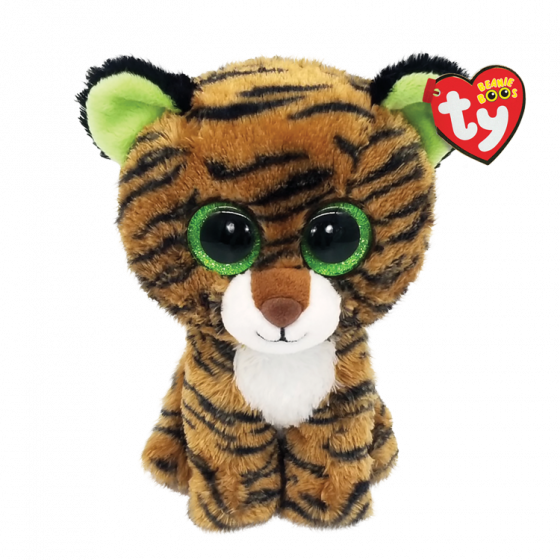 Ty Beanie Boos Tiggy kosebamse regular - brun tiger med grønne øyne - 15 cm