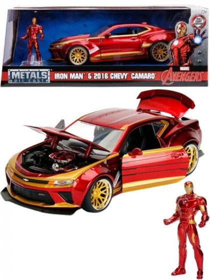 Avengers Iron Man 2016 Chevy Camaro SS die cast metallbil og actionfigur i metall - 18 cm