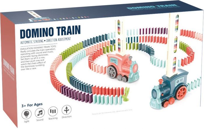Domino-tog med lys og lyd som setter opp domino-brikker - 60 deler