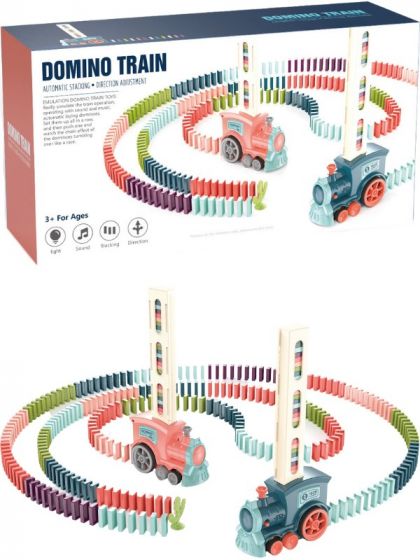 Domino-tog med lys og lyd som setter opp domino-brikker - 60 deler
