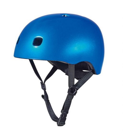 Micro Dark Blue Metallic Hjelm - M (52-56 cm) - justerbar cykelhjelm, mørkeblå med LED-lys