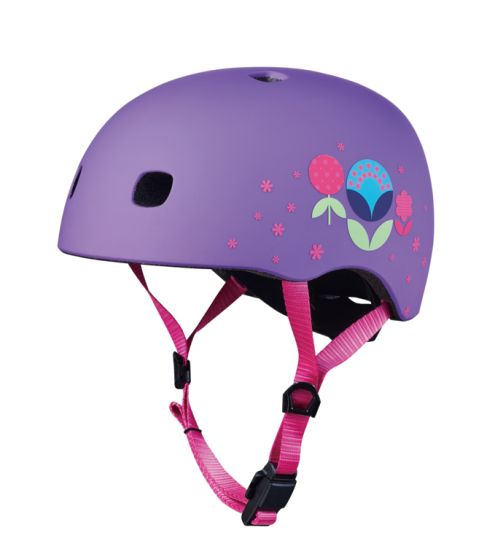 Micro PC Floral Purple Hjelm M - (52-56cm) - justerbar cykelhjelm med LED-lys - lilla